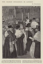 Tweehonderdjarig bestaan van de Spaanse en Portugese synagoge, de oudste synagoge in Londen (litho)