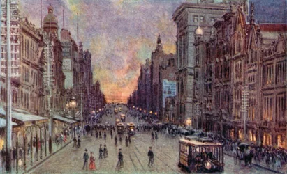 Collins Street, Melbourne (kleur litho)