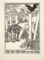 De ezel, de leeuw en de haan, uit Honderd fabels van Aesopus, gepubliceerd in 1903