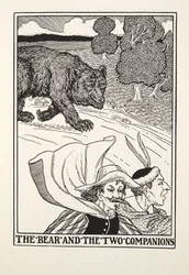 De beer en de twee metgezellen, uit Fontaine Fabels, uitgegeven 1905 (gravure)