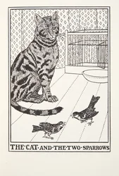 De Kat en de Twee Mussen, uit Fontaine Fabels, uitgegeven 1905
