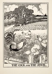 De haan en het juweel, uit Honderd fabels van Aesopus, gepubliceerd in 1903