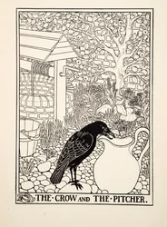 De kraai en de kruik, uit Honderd fabels van Aesopus, uitgegeven 1903