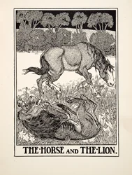 Het paard en de leeuw, uit Honderd fabels van Aesopus, gepubliceerd in 1903
