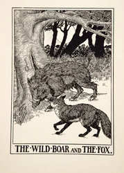 Het wilde zwijn en de vos, uit Honderd fabels van Aesopus, gepubliceerd in 1903