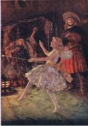 Achter in de grot verscheen een kleine figuur in bewolkt wit, uit Little Women, uitgegeven door Associated Newspapers Limited, ca. 1940