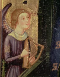 Engel die een Harp speelt (detail van een Altaarstuk van de Maagd van de Aballa Conca)