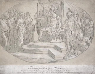 Alexandre et Timoclee, gegraveerd door Nicolas Lesueur (1691-1764)