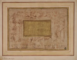 Ontwerp voor stucwerk met kariatiden, guirlandes en putti