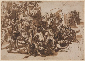 Poros aangevallen door het Macedonische leger recto, schetsen van dieren verso, c. 1545-47