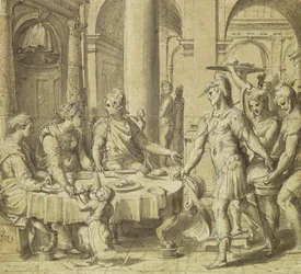 Het banket van Dido en Aeneas, model voor een wandtapijt in de serie Het verhaal van Aeneas, c.1532