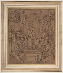 Maagd en kind op de troon met Sint-Antonius Abt, Sint-Pieter, Sint-Paulus, 1522-23