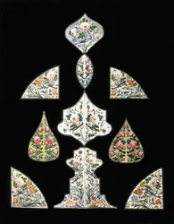 Een groep van tien Qajar spiegel schilderijen, versierd met verschillende bloemen en zittende vogels, begin 19e eeuw