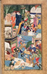 De plundering van Isfahan in 1387 toont de troepen van Timur die plunderen, roven en moorden