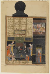 Bahram Gur en de prinses in het Zwarte Paviljoen, uit een Khamsa (Kwintet) van Nizami, ca. 1550