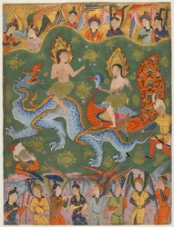 Folio uit Falnama (Boek der Voorspellingen); Verdrijving van Adam en Eva