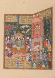 Folio uit Shahnama (Boek der Koningen) door Firdawsi; De gezanten van Salm en Tur voor Faridun