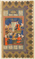 Folio uit Shahnama (Boek der Koningen) door Firdawsi; Luhrasp op een troon