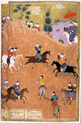 Gushtasp speelt polo voor Caesar, illustratie uit de Shahnama (Boek der Koningen)
