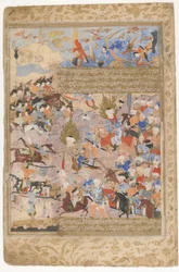 Hamza en Ali in gevecht uit een Rawzat al-safa, 1571-72