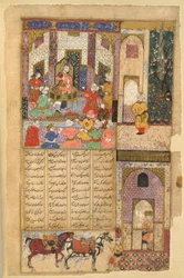 I.O. Islamic 3265, f.15v, Kawa de smid voor Zahhak, uit de Shahnama of 