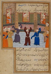 Muhammad Tabadkani (gest. 1486) danst met derwisjen, illustratie uit 