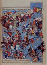 Slag tussen Timur (1336-1405) en Tuqtamish Khan in 1395, uit de 
