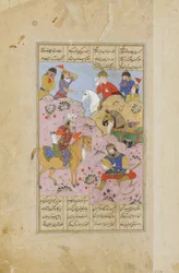 Rustam verblindt Esfandiar met een pijl
