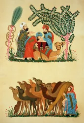 Scènes uit een manuscript van de Maqamat van Al-Hariri, gegraveerd door Lestel, gepubliceerd door Lemercier, Parijs