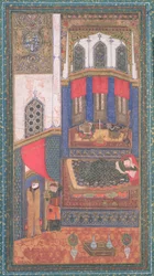 Tahmina komt in Rustams kamer, illustratie uit de Shahnama (Boek der Koningen), door Abul-Qasim Manur Firdawsi, uit Herat, Afghanistan, c.1410