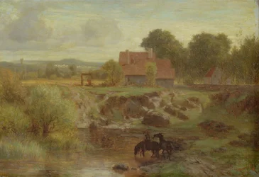 Paarden die een Rivier Oversteken in de Ile de France, 1855