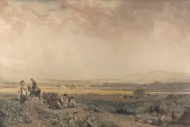 Oogsters in landschap in Sussex