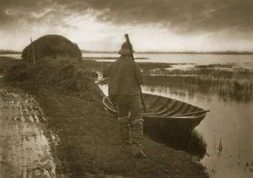 Moerasman op weg om Schoof-stuff te snijden, ca.1886