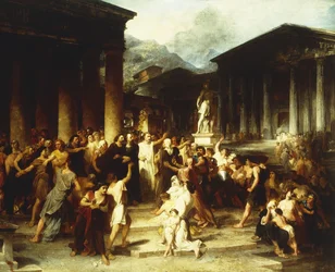Een bijeenkomst voor de tempel