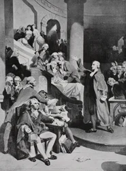 Patrick Henry die zijn beroemde toespraak houdt in het Huis van Burgesses
