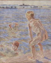 Badende jongens. Faaborg Fjord