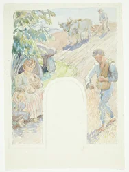 Landbouw. Schets voor geplande fresco in Faaborg