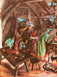 Binnen in het huis van een boer