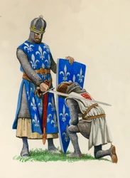 Prins Richard, de toekomstige Richard Leeuwenhart, wordt tot ridder geslagen door koning Lodewijk van Frankrijk