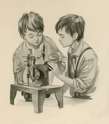 De gebroeders Wright als jongens, water in de naaimachine laten vallen met een veer