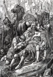 Koning Willem de Veroveraar gewond door zijn zoon Robert II van Normandië bij het fort van Gerberoy