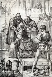 Oorlog van Negentig Jaar (of opstand van de Nederlanden) (1568-1648): de onthoofding van Lamoraal, Graaf van Egmont, Prins van Gavere (1522-1568), Nederlandse politicus - Hij werd veroordeeld in het kader van de Raad van Beroerten (of Bloedraad) opgericht 
