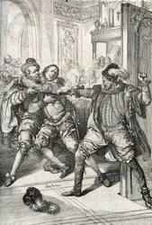 Moord op Willem van Oranje (1533-1584) op 10/07/1584 door Balthazar Gerard tijdens de Tachtigjarige Oorlog