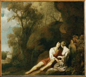 Geliefden in een landschap (schilderij op doek)