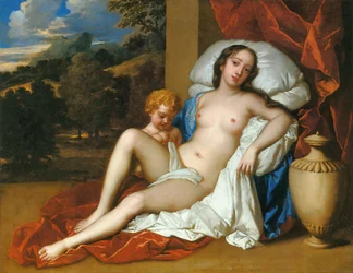 Portret van een jonge vrouw (Barbara Villiers of Nell Gwyn) en kind, als Venus en Cupido