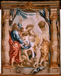 Vlaams wandtapijt. De val van het manna in de woestijn. Serie De Triomf van de Eucharistie. Derde wandtapijt in de serie. Model Peter Paul Rubens. 1626-1628. Manufacture Jan II Raes, Jacob II Geubels, Hans Vervoert, Ja