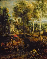 Een Herfstlandschap met een uitzicht op Het Steen in de Vroege Ochtend, ca. 1636 (detail)