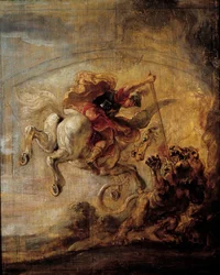 Bellerophon klimt op Pegasus door zijn speer de chimere Schilderij door Pierre Paul Rubens (1577-1640)