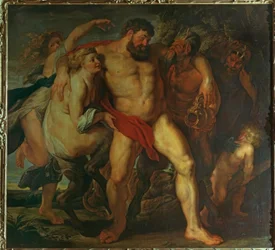 De dronken Hercules, geleid door een nimf en een sater