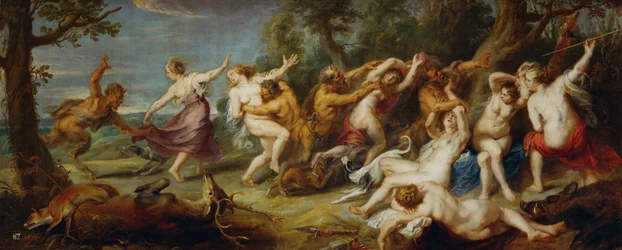 Diana en haar nimfen ontdekt door saters, ca.1635 (schilderij op doek)